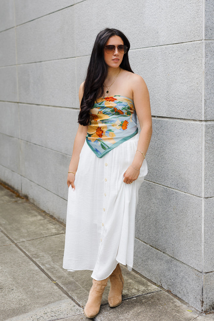 The Saturday Morning White Button Front Midi Skirt