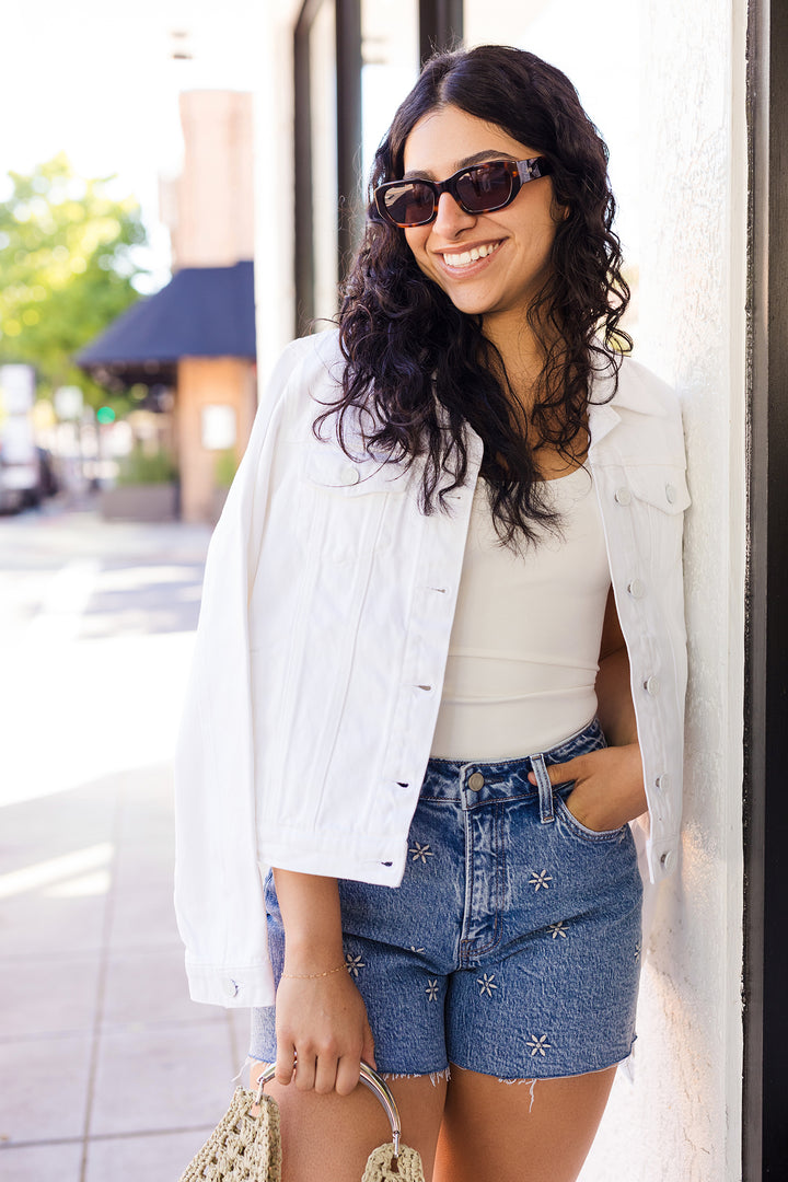 The Picking Daisies Embroidered Denim Shorts