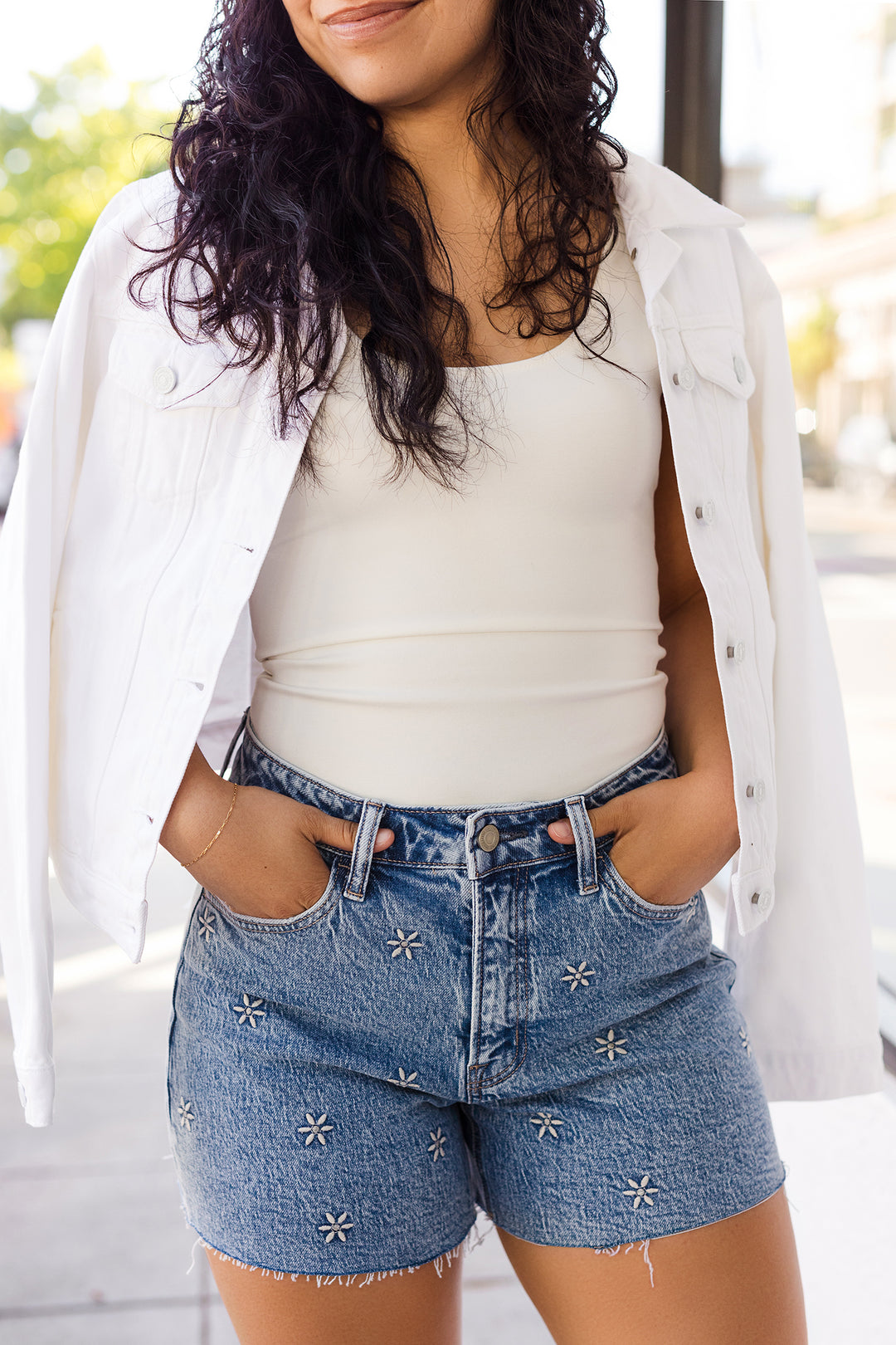 The Picking Daisies Embroidered Denim Shorts