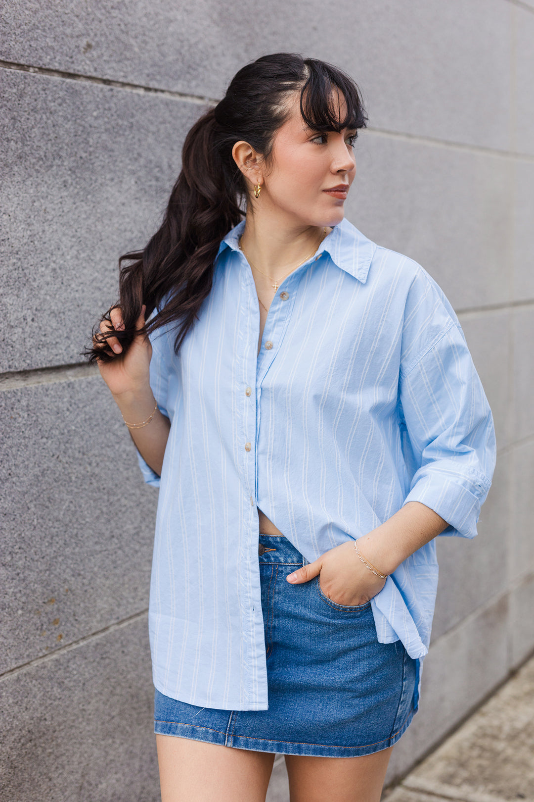 The Pool Side Blue Striped Poplin Shirt