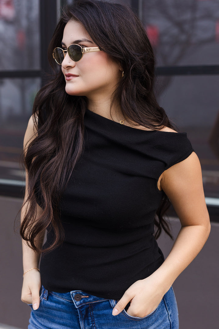 The Forever Young Asymmetrical Neck Sweater Top