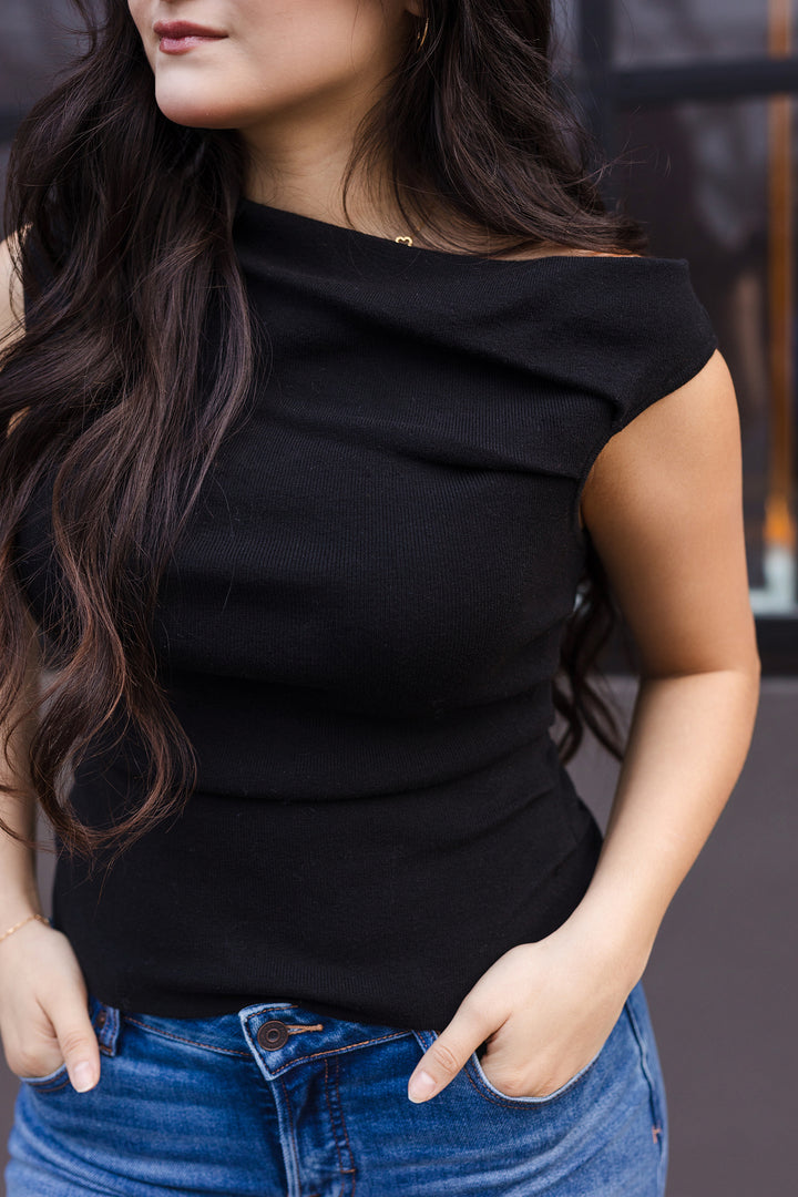 The Forever Young Asymmetrical Neck Sweater Top