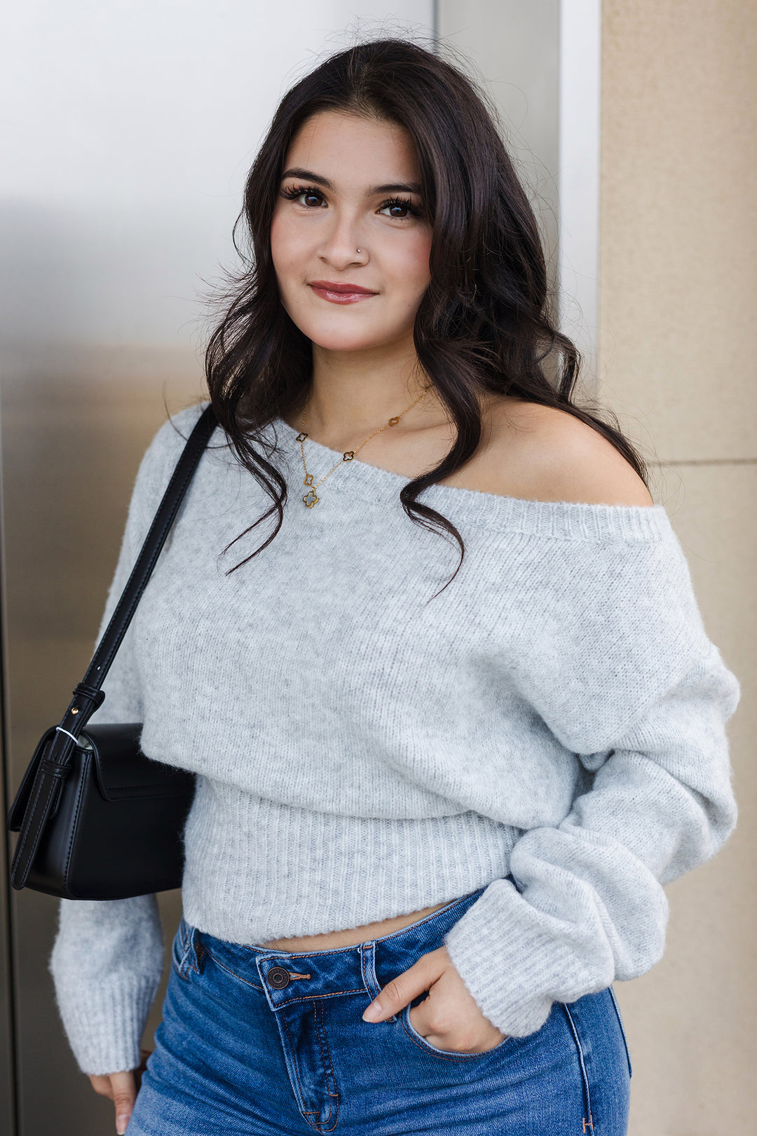The Second Glance Gray Off The Shoulder Sweater