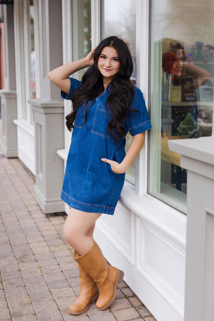 The Around The Way Denim Mini Dress