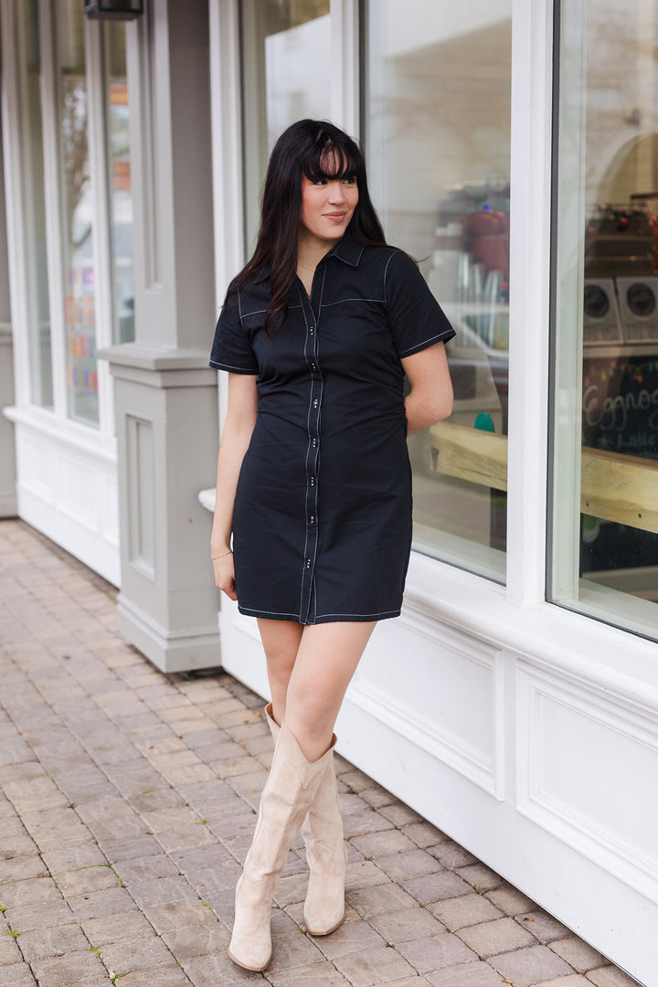 The Romy Black Stitched Mini Dress