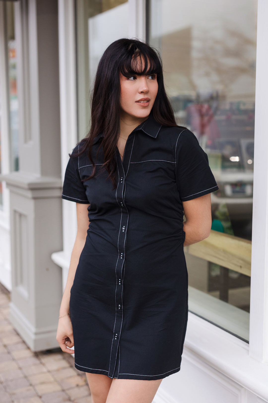 The Romy Black Stitched Mini Dress