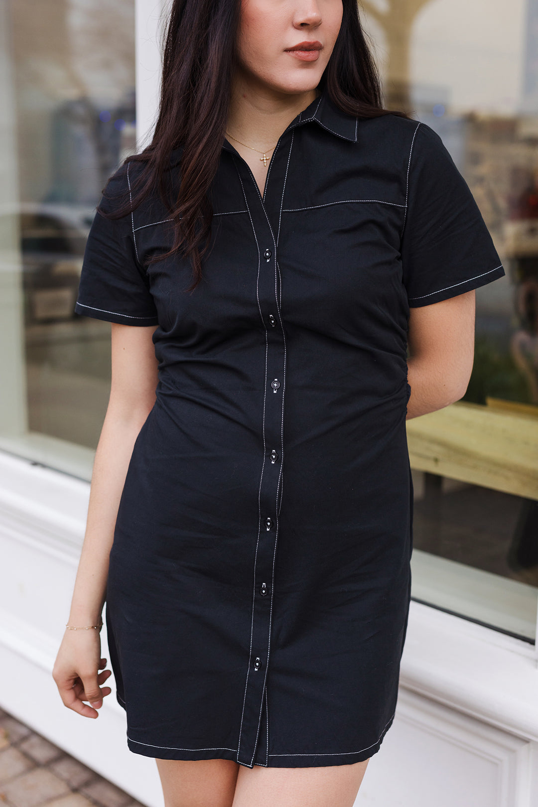 The Romy Black Stitched Mini Dress