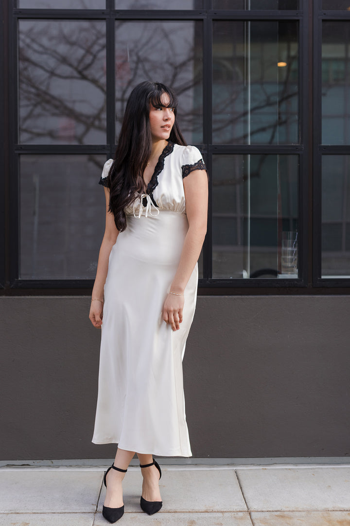 The Vivienne Satin and Lace Midi Dress