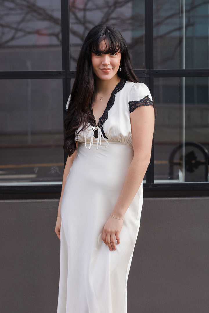 The Vivienne Satin and Lace Midi Dress