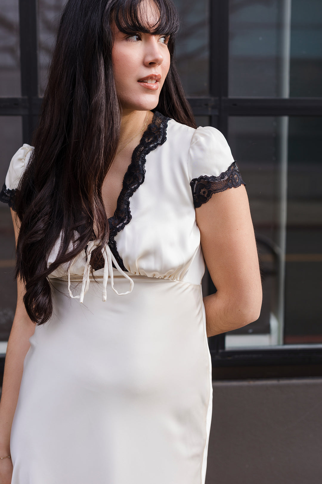 The Vivienne Satin and Lace Midi Dress