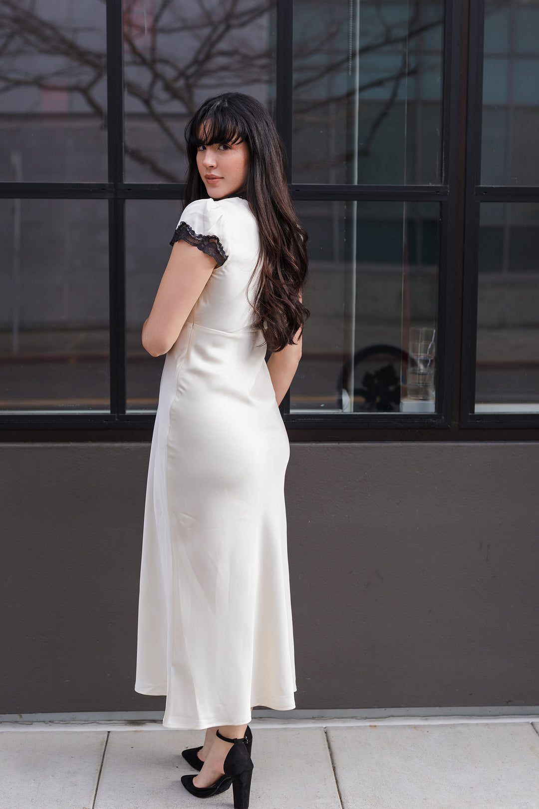 The Vivienne Satin and Lace Midi Dress