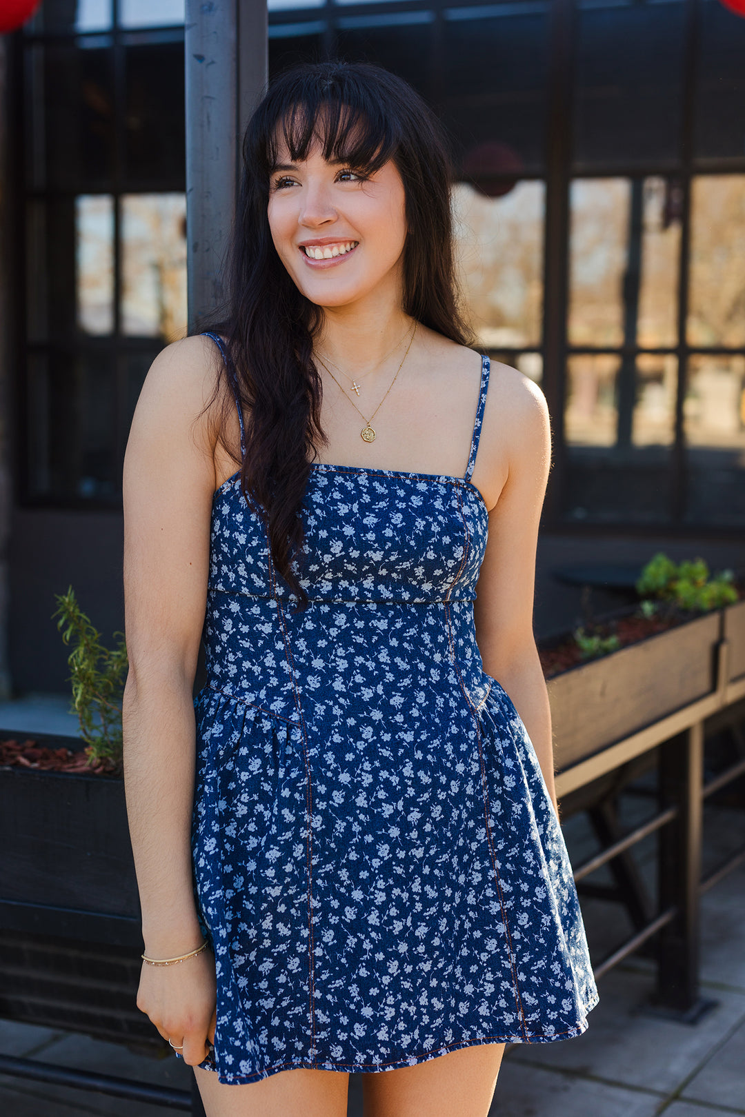 The Marleigh Floral Denim Mini Dress