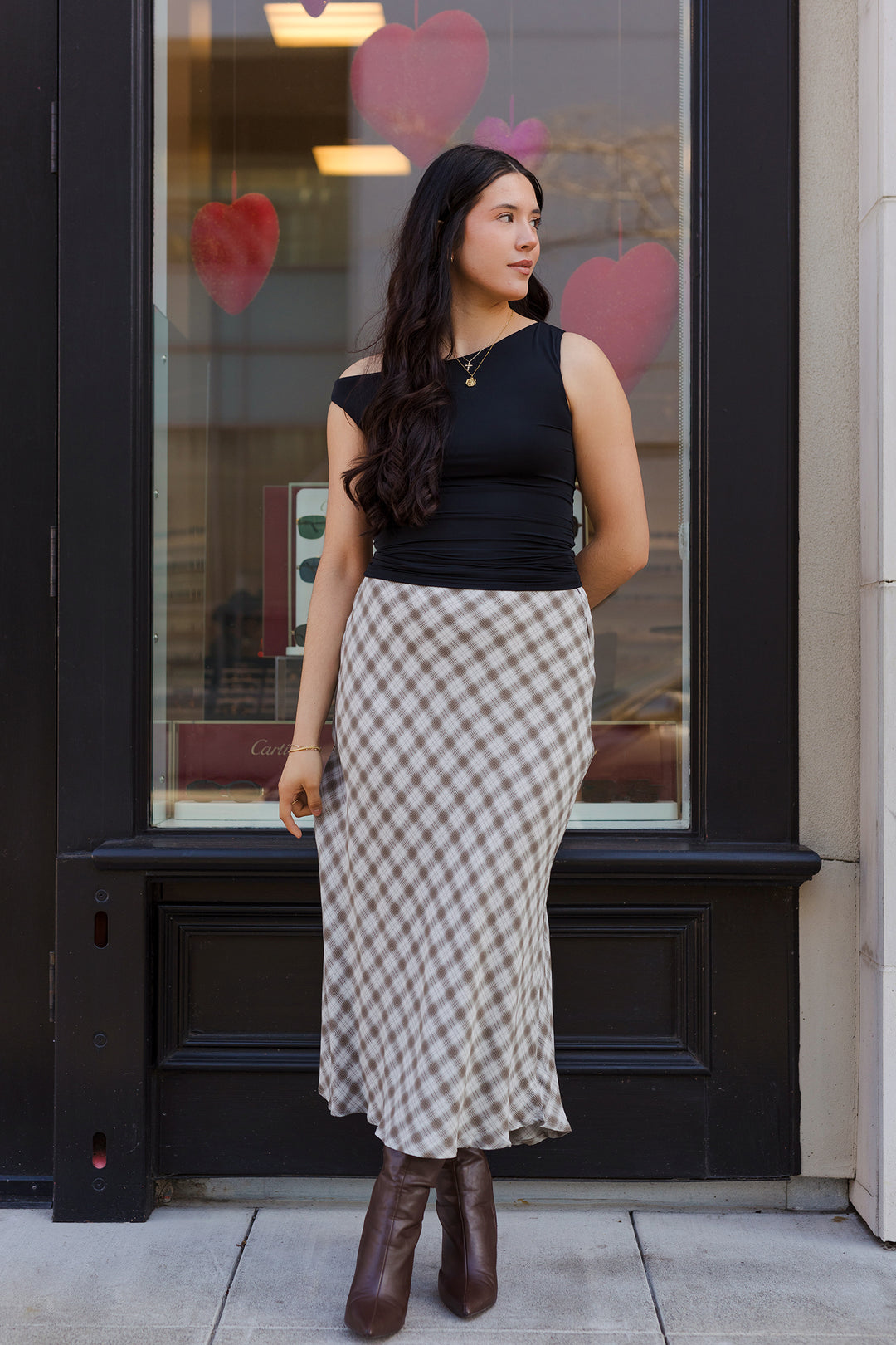 The Had You At Plaid Chocolate Brown Maxi Skirt