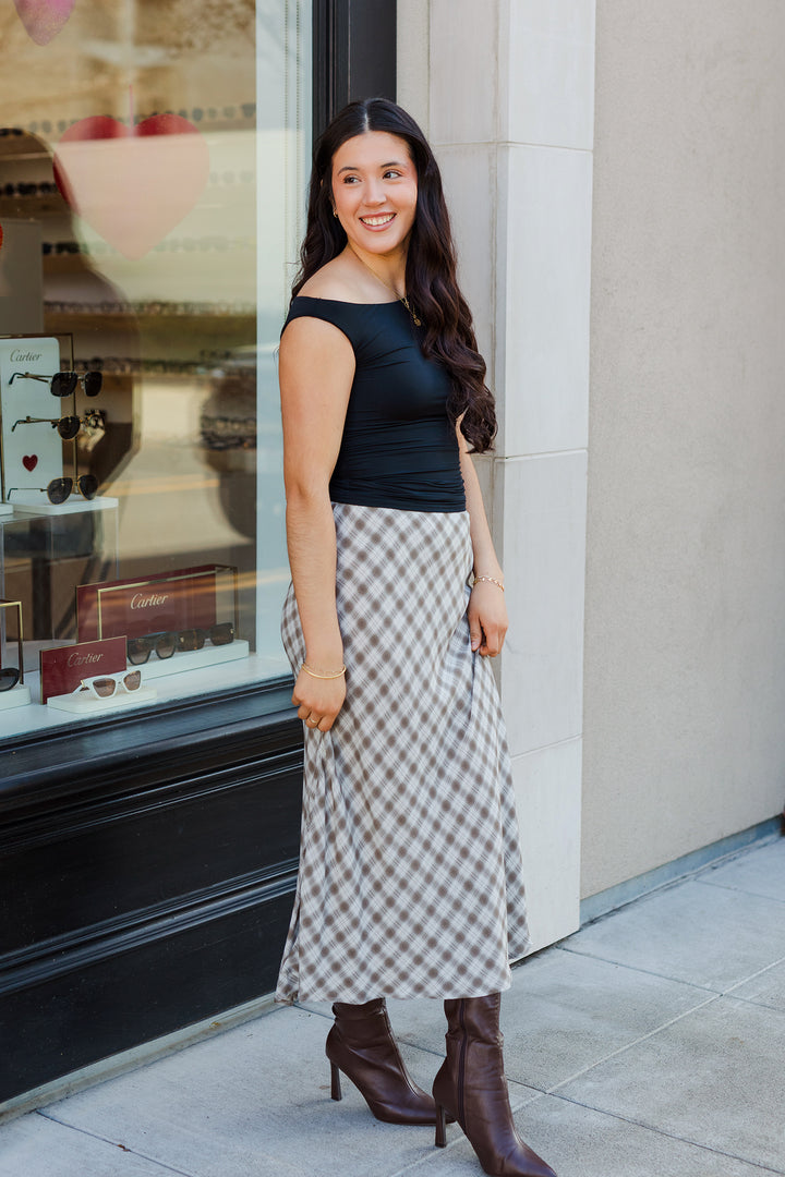The Had You At Plaid Chocolate Brown Maxi Skirt