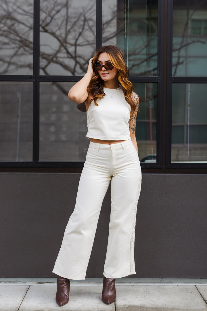 The Lace is the Point Denim Halter Top