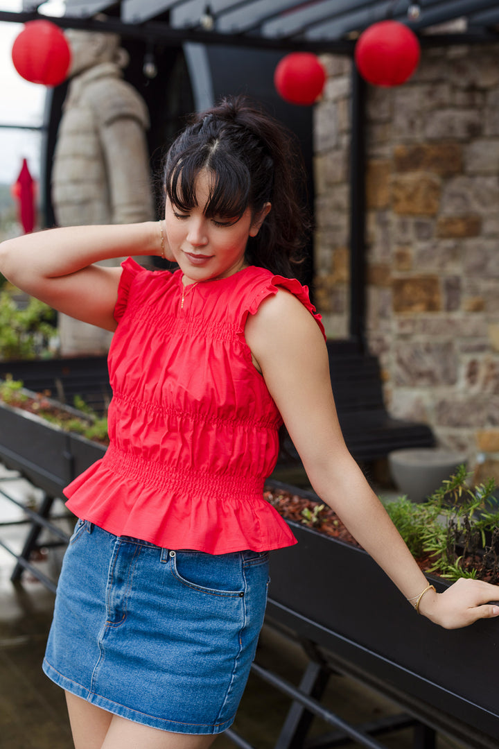 The Red Hot Ruffle Sleeveless Top