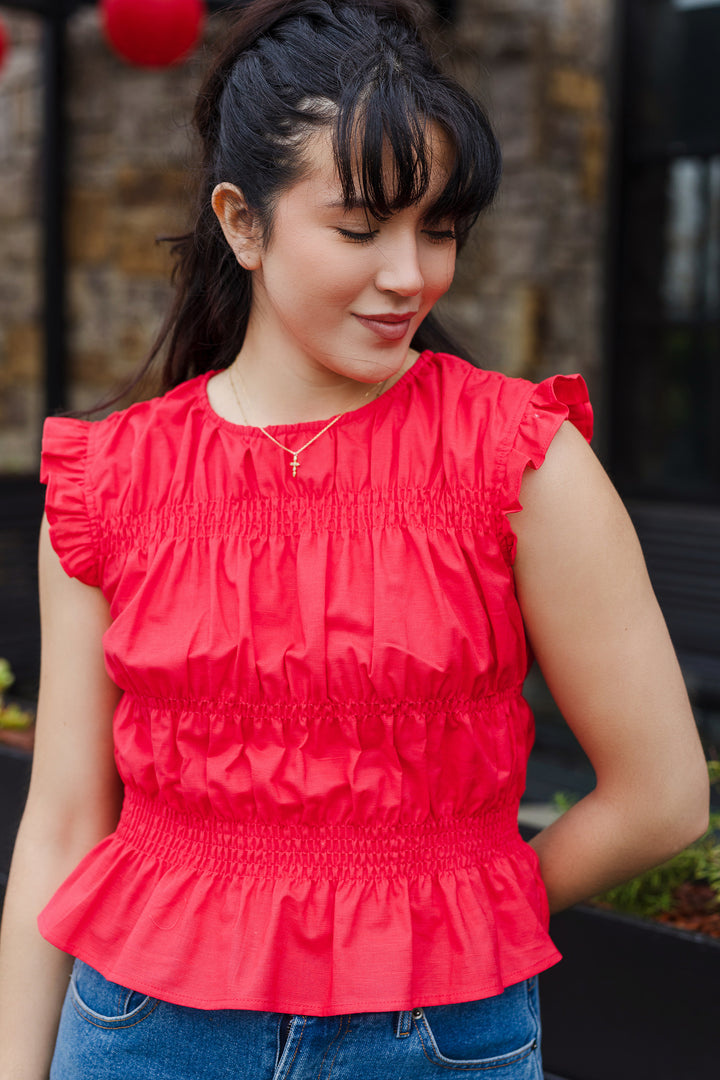 The Red Hot Ruffle Sleeveless Top