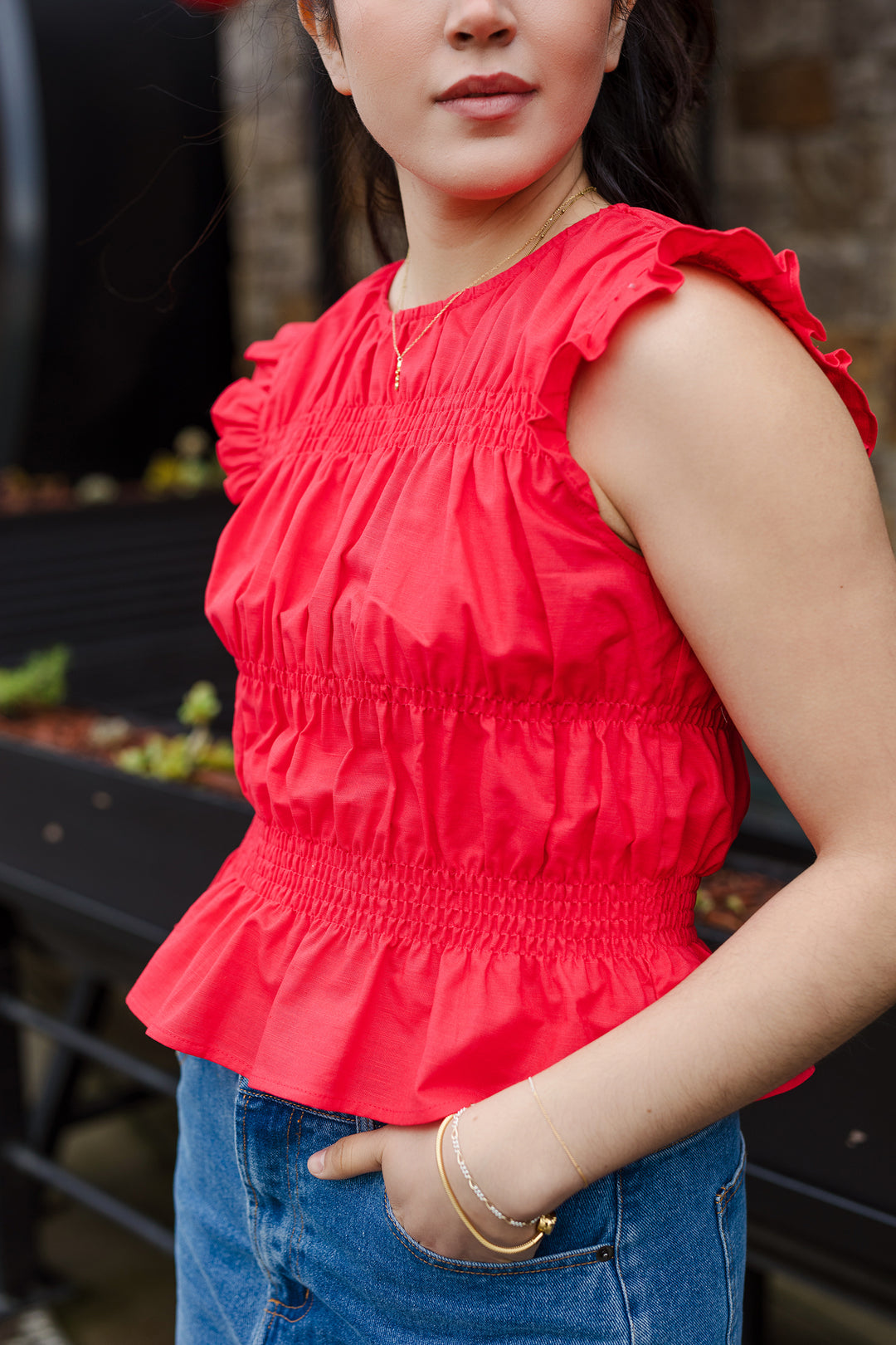 The Red Hot Ruffle Sleeveless Top