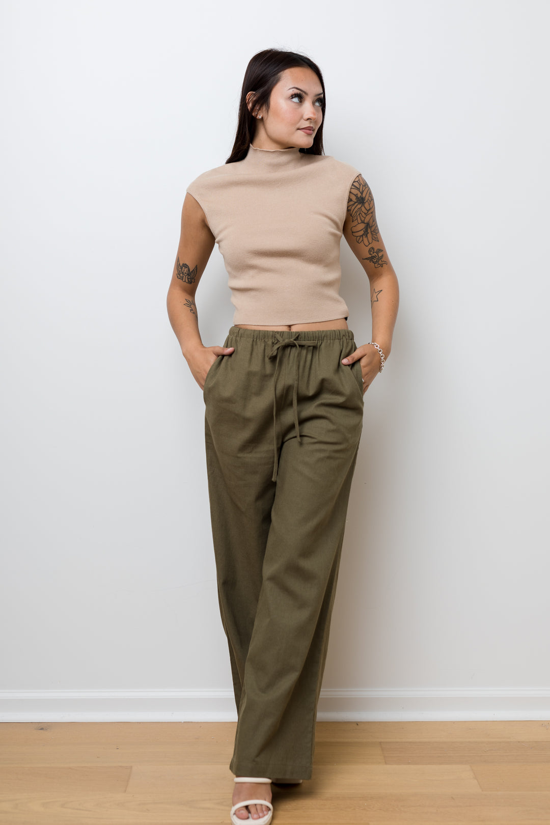 The Draw Me Close Olive Linen Pants