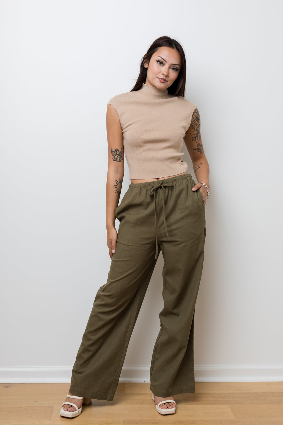 The Draw Me Close Olive Linen Pants