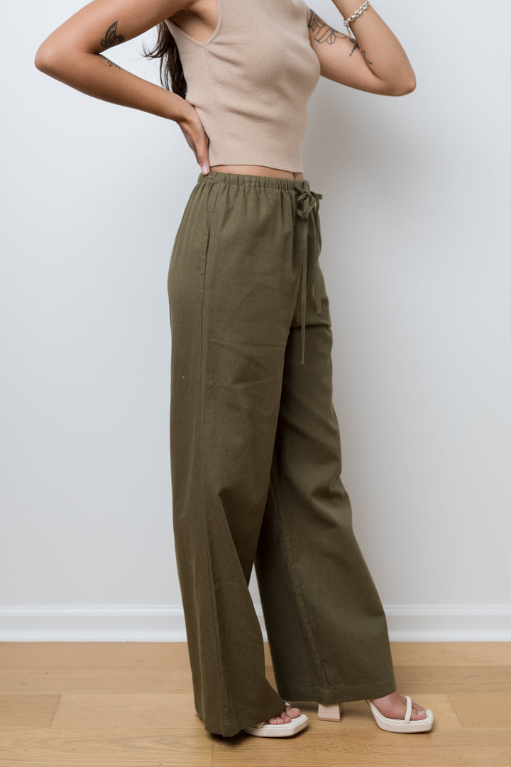 The Draw Me Close Olive Linen Pants