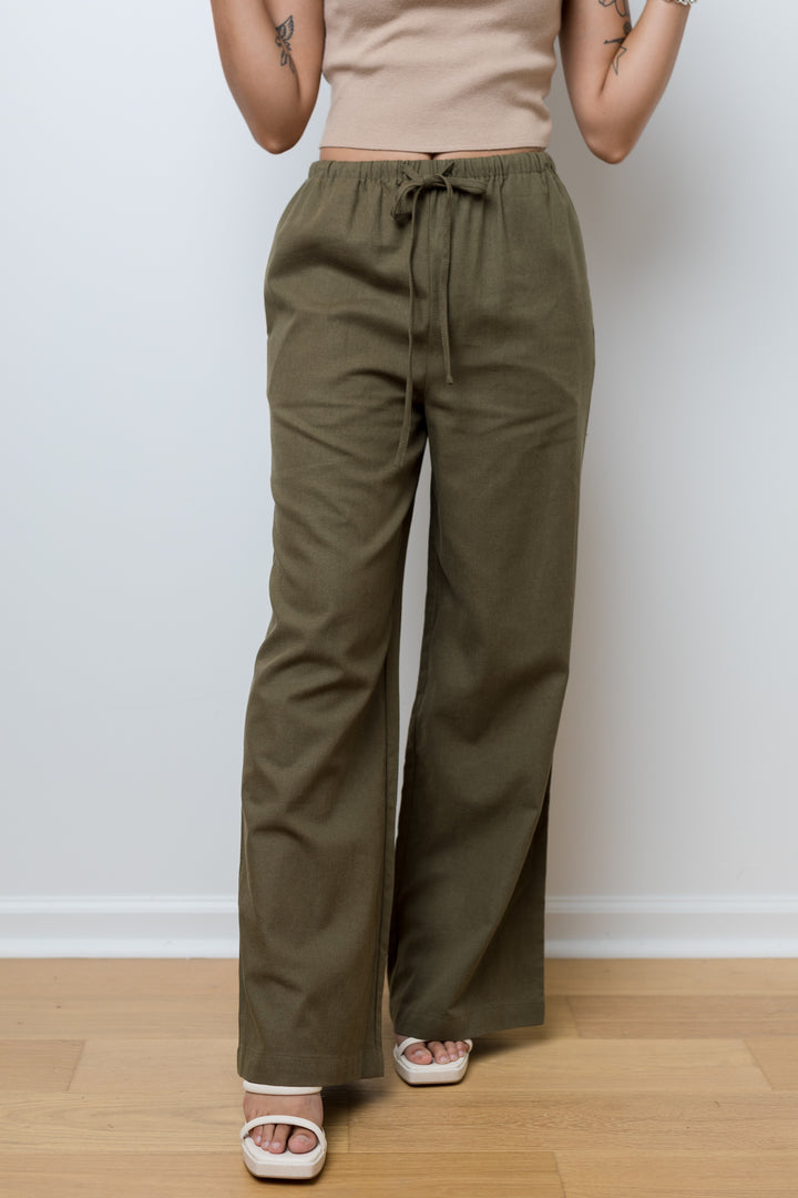 The Draw Me Close Olive Linen Pants