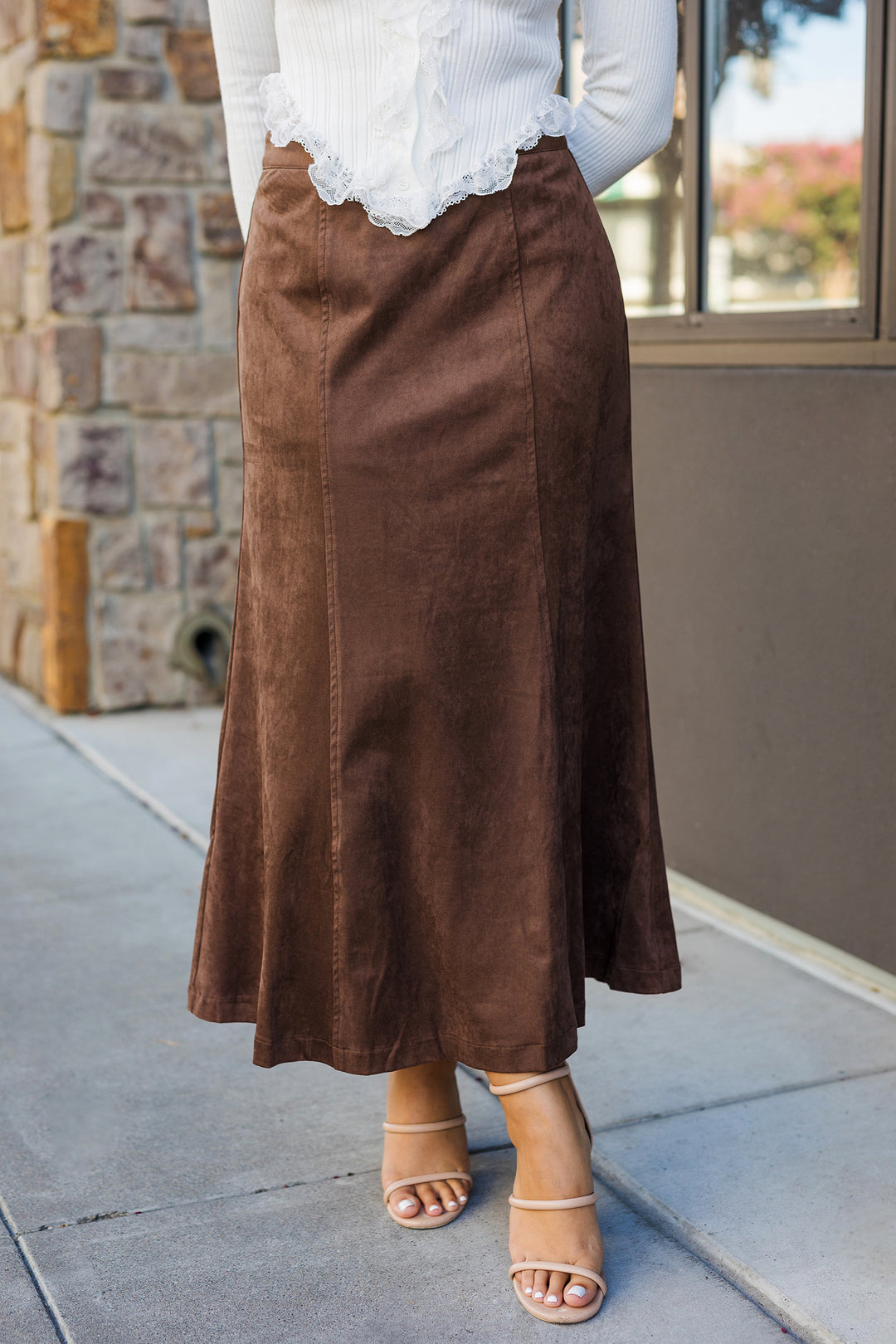 The Isabella Chocolate Suede Midi Skirt