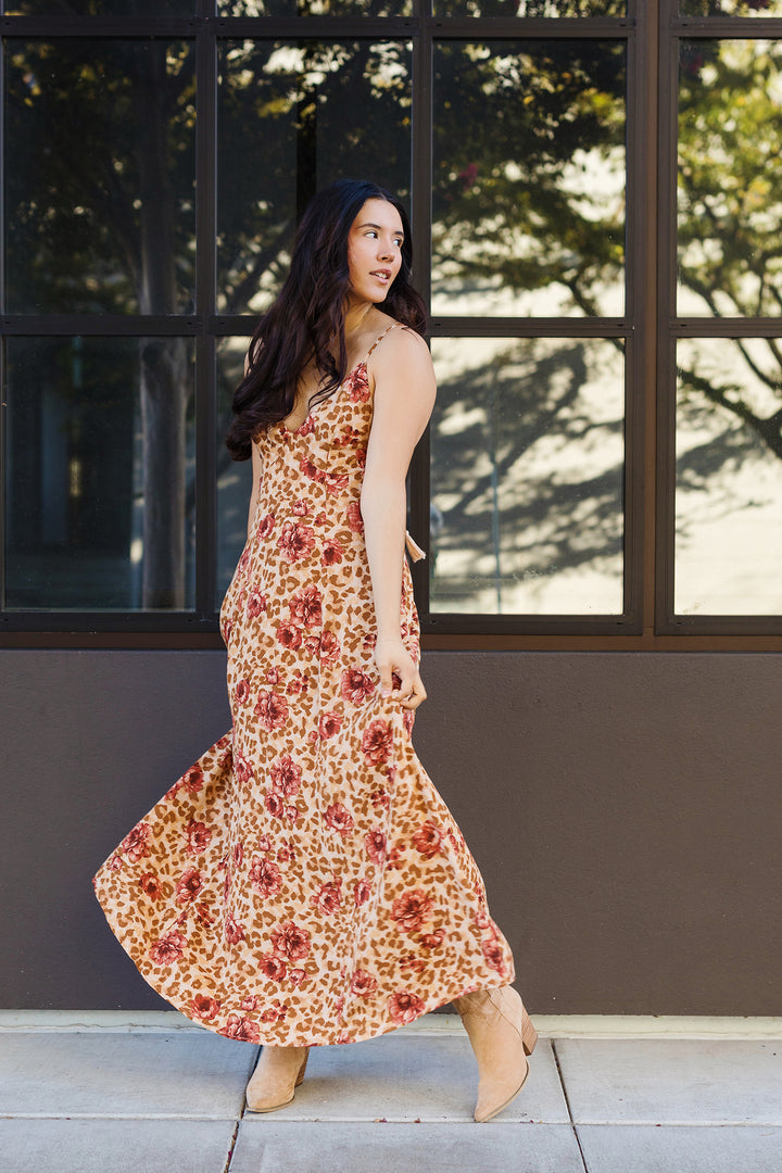 The Forever Autumn Floral Print Open Back Maxi Dress