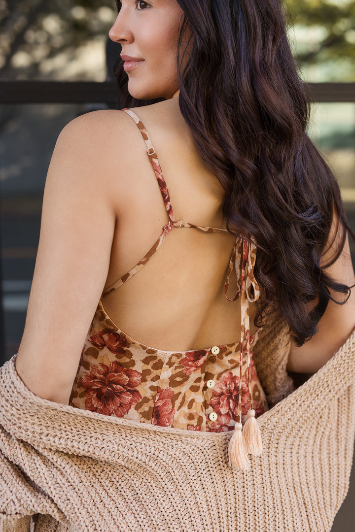 The Forever Autumn Floral Print Open Back Maxi Dress