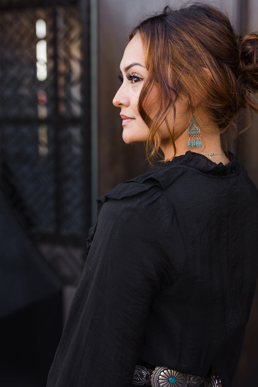 The Selena Black Ruffled Long Sleeve Maxi Dress