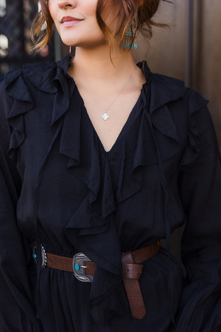 The Selena Black Ruffled Long Sleeve Maxi Dress