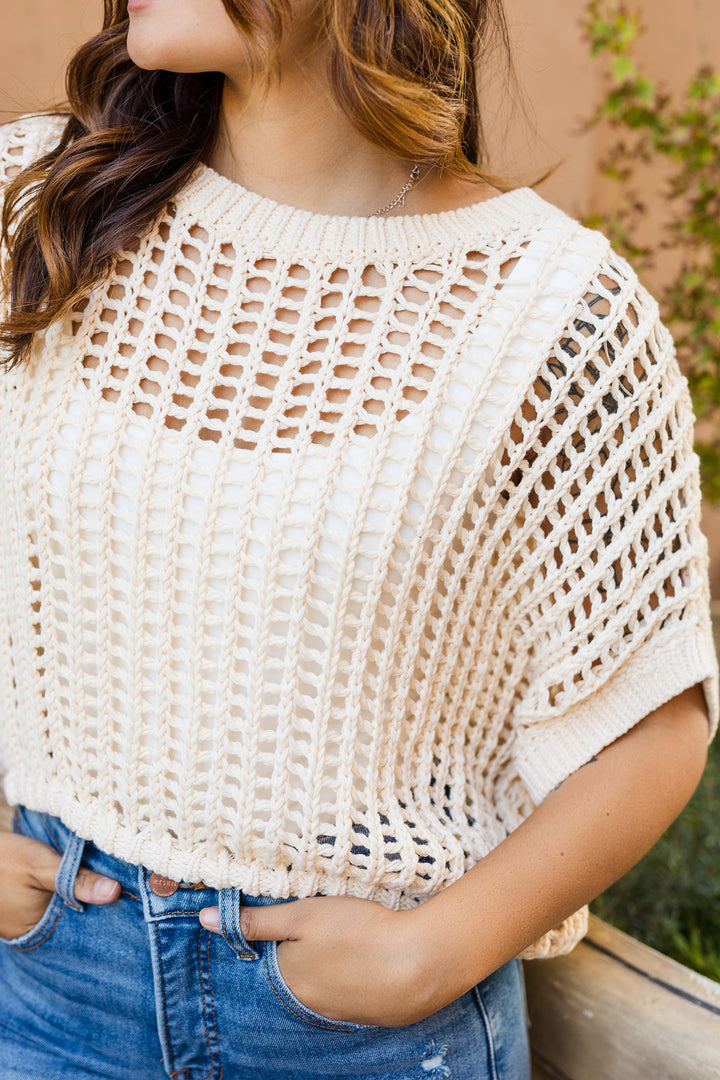 The Fall Breeze White Open Knit Sweater