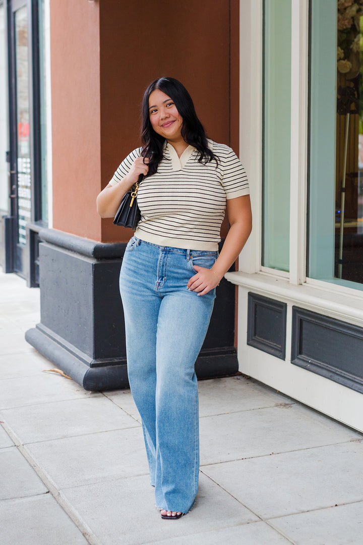 The Stripe Right Short Sleeve Knit Top
