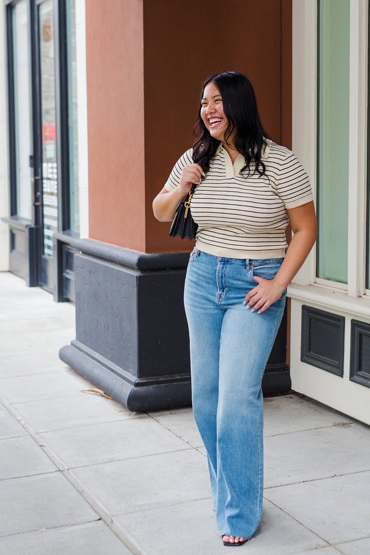 The Stripe Right Short Sleeve Knit Top