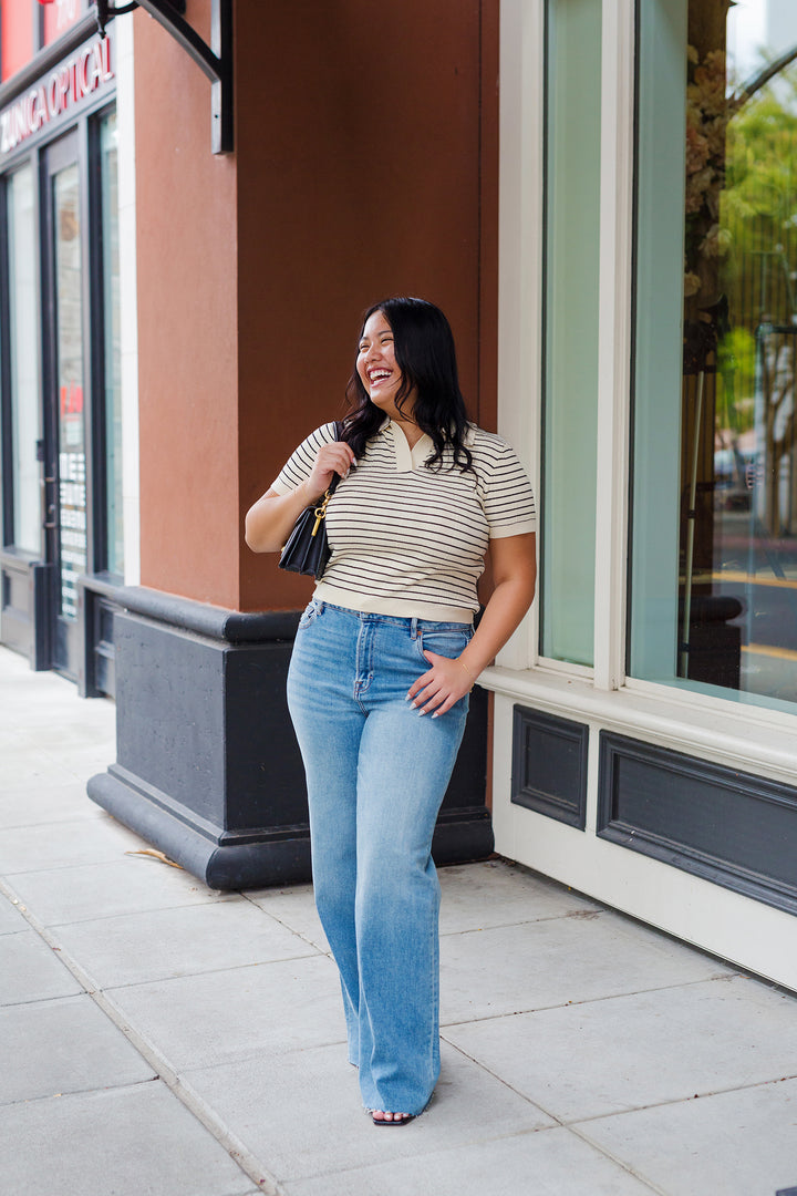 The Stripe Right Short Sleeve Knit Top