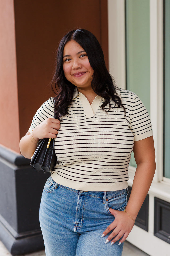 The Stripe Right Short Sleeve Knit Top