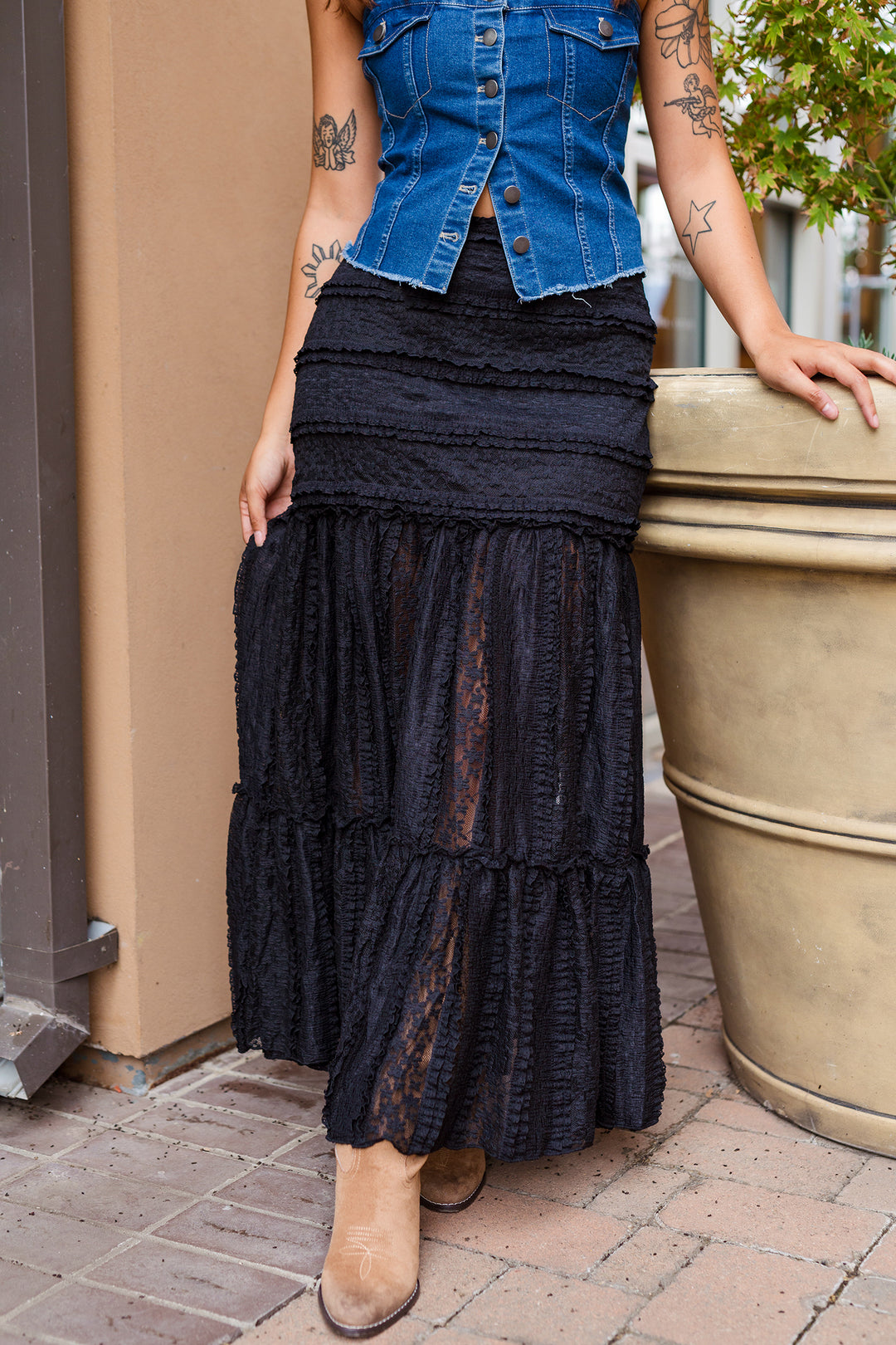 The Bohemian Black Lace Maxi Skirt
