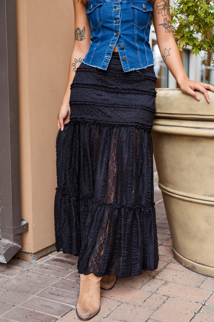 The Bohemian Black Lace Maxi Skirt