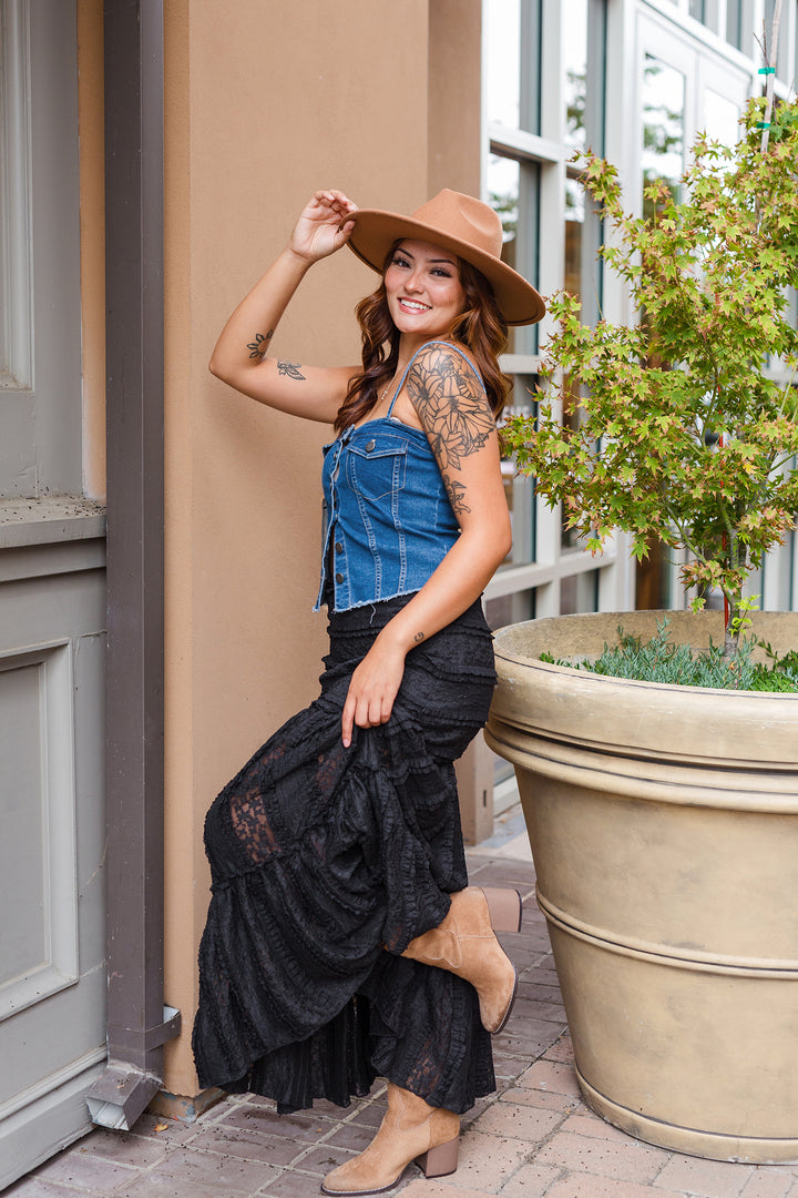 The Bohemian Black Lace Maxi Skirt