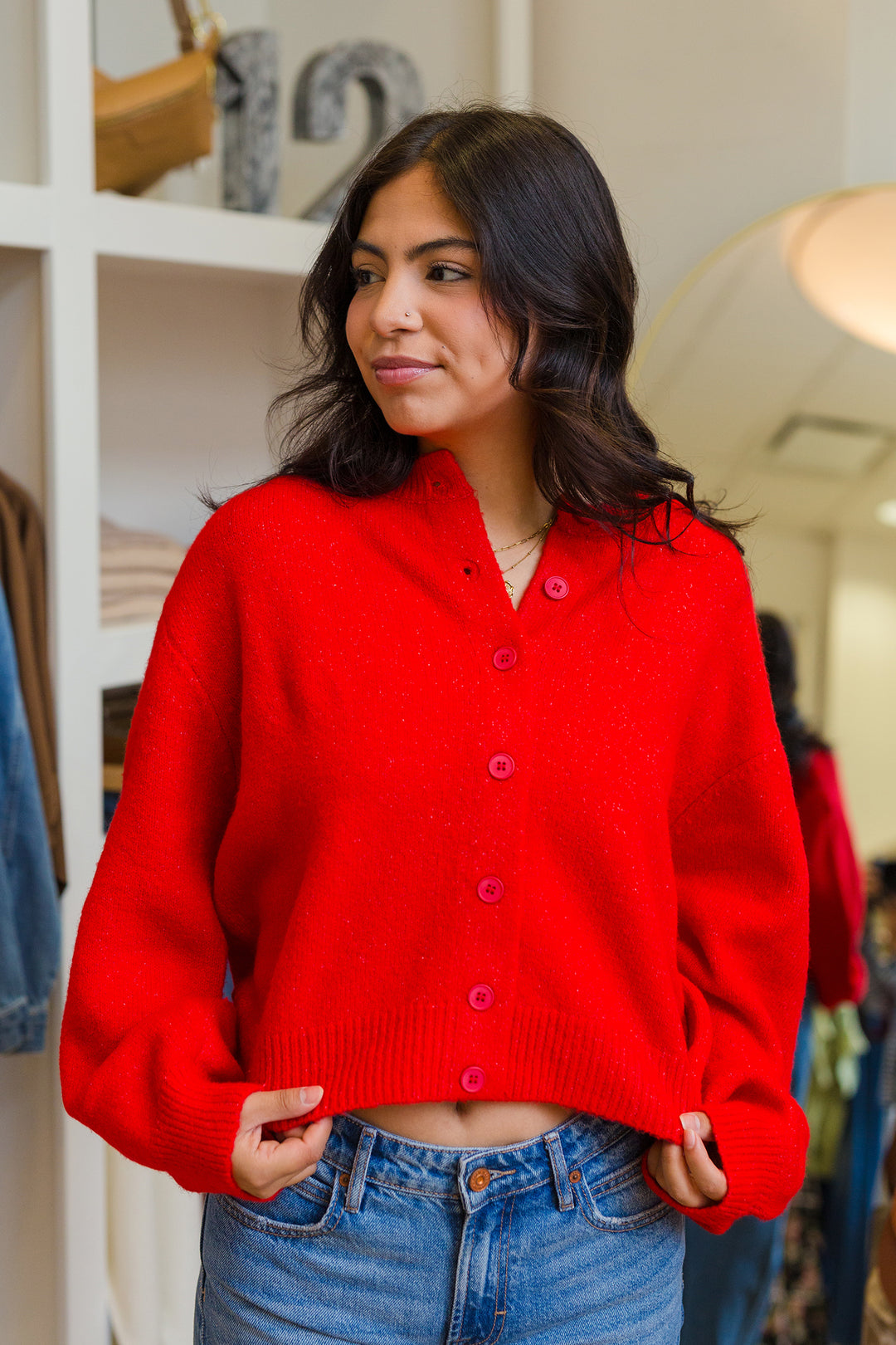 The Snuggle Szn Red Button Front Cardigan