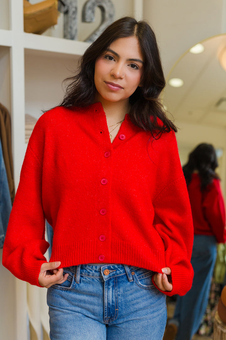 The Snuggle Szn Red Button Front Cardigan