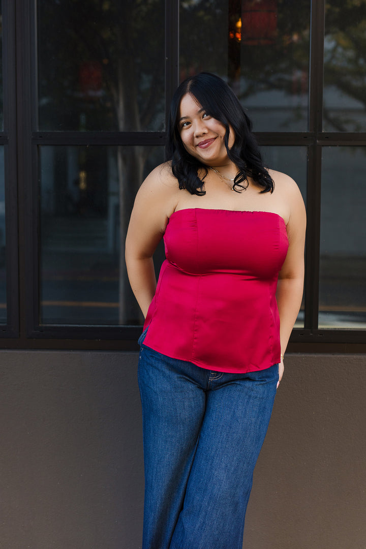 The Scarlett Red Strapless Satin Top