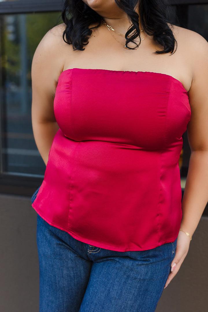 The Scarlett Red Strapless Satin Top