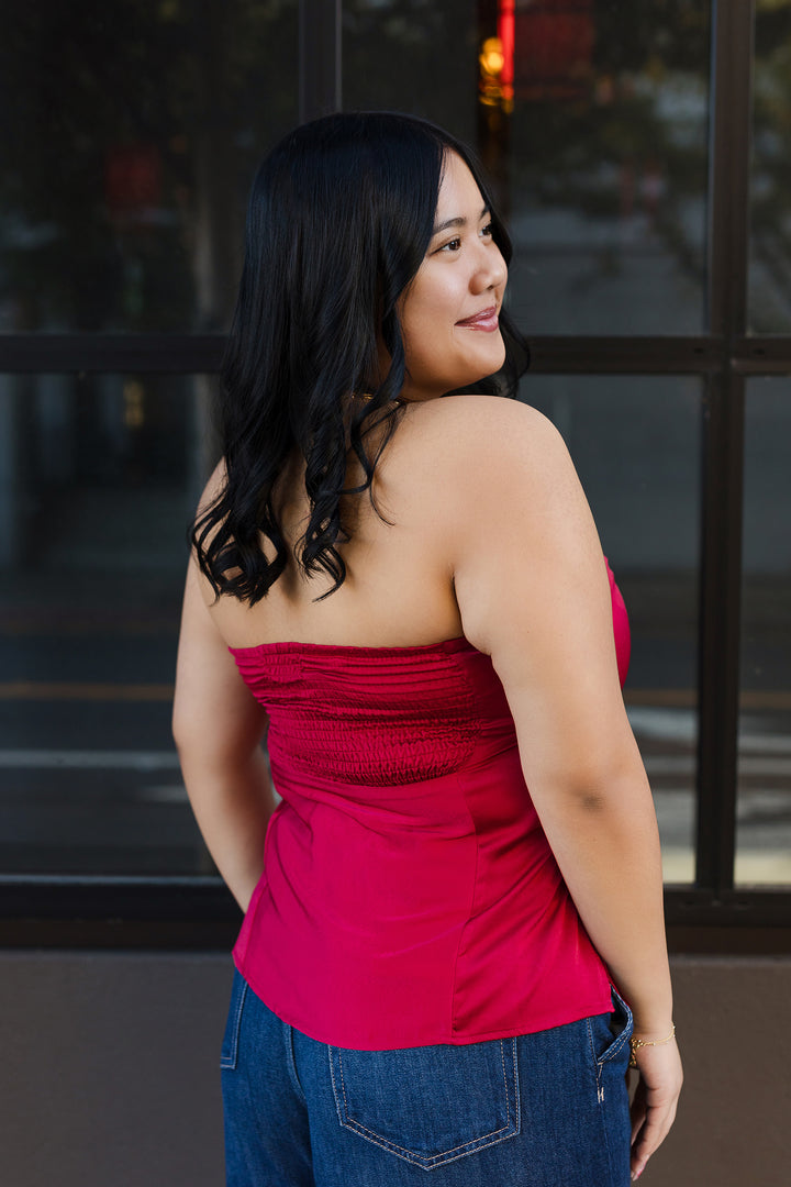The Scarlett Red Strapless Satin Top