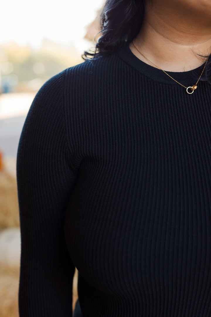 The Fall Is Calling Black Knit Sweater Dress