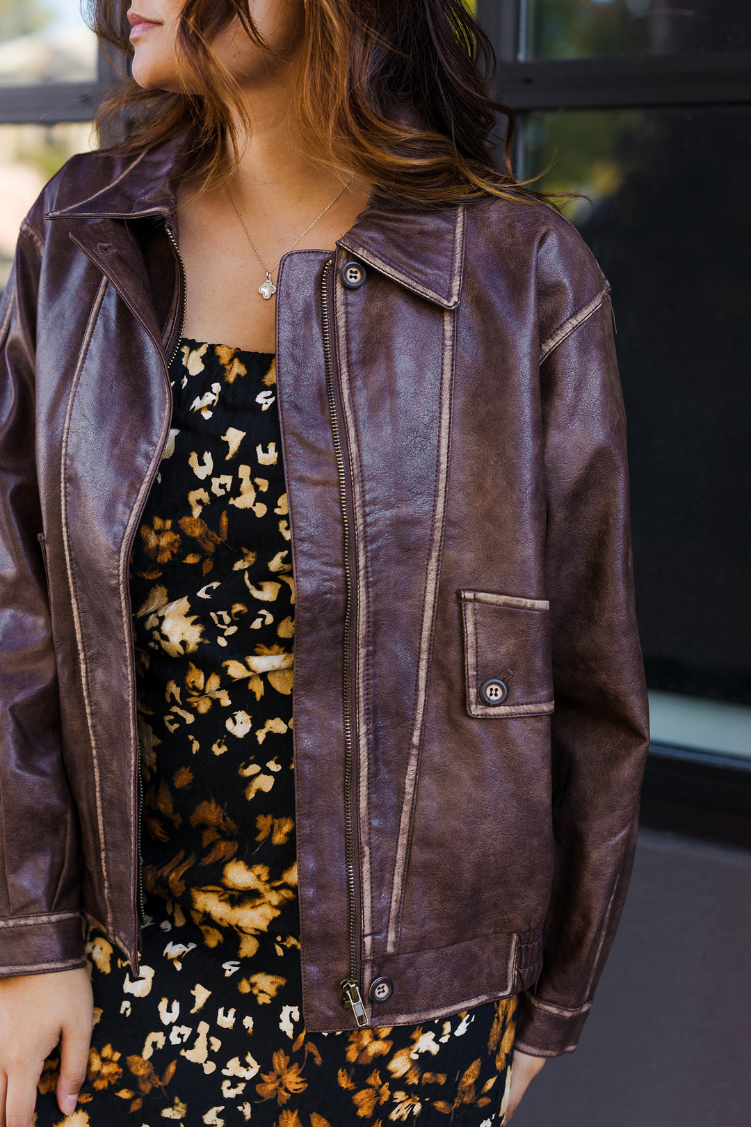 The City Nights Brown Distressed Faux Leather Jacket