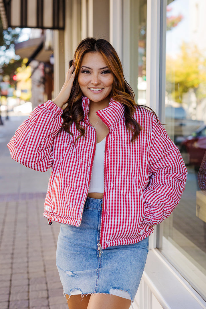 The Love Big Red Quilted Gingham Jacket