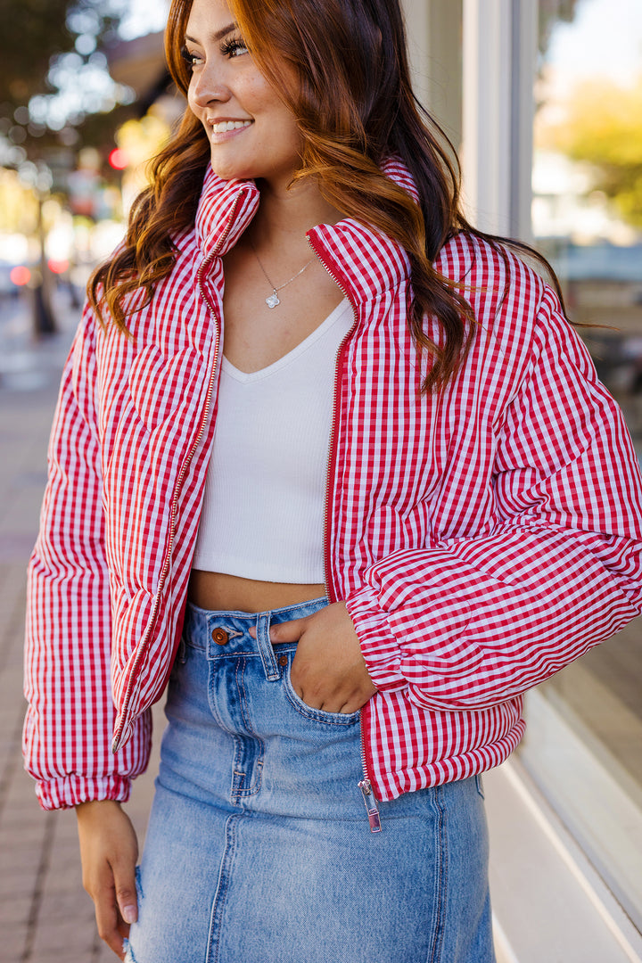 The Love Big Red Quilted Gingham Jacket