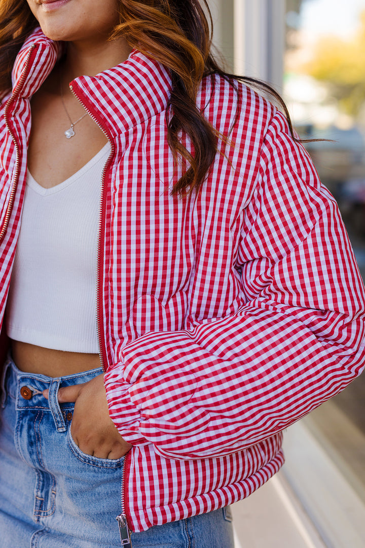 The Love Big Red Quilted Gingham Jacket