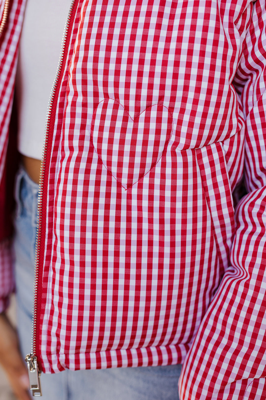 The Love Big Red Quilted Gingham Jacket